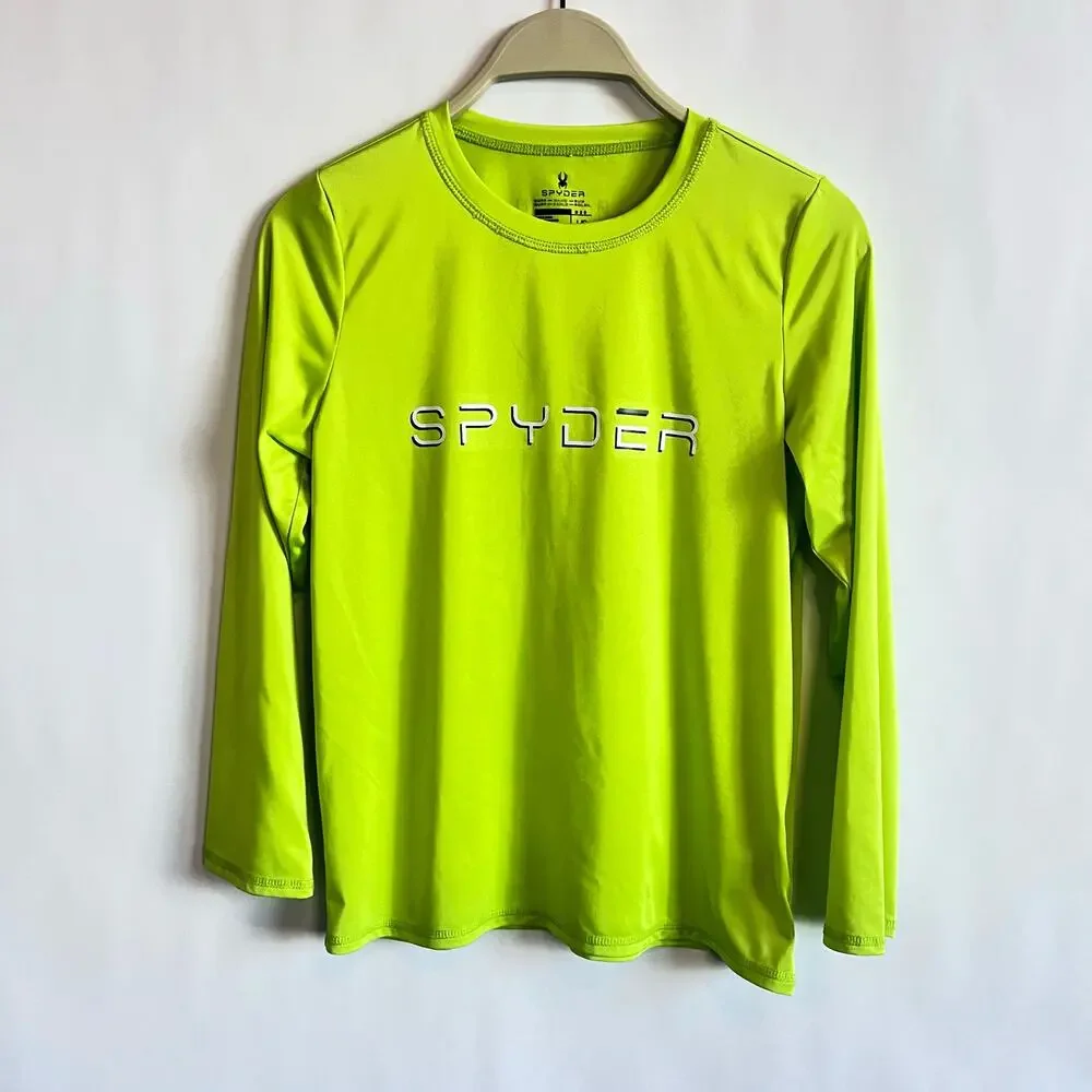 SPYDER UNISEX  SURF SWIM LONG SLEEVE CREW NECK ATHLETIC SHIRT LIME GREEN SIZE L - Picture 2 of 9